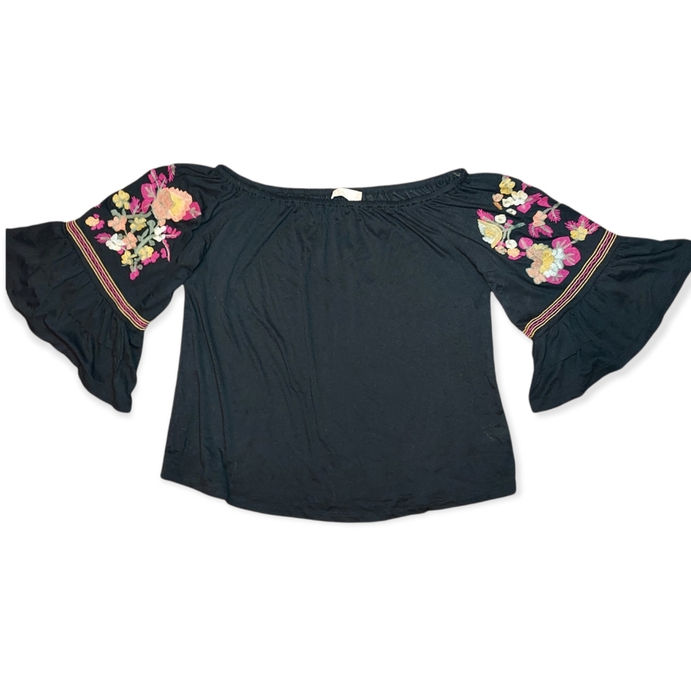 Altar'd State bell sleeve off the shoulder boho top with embroidered sleeves
